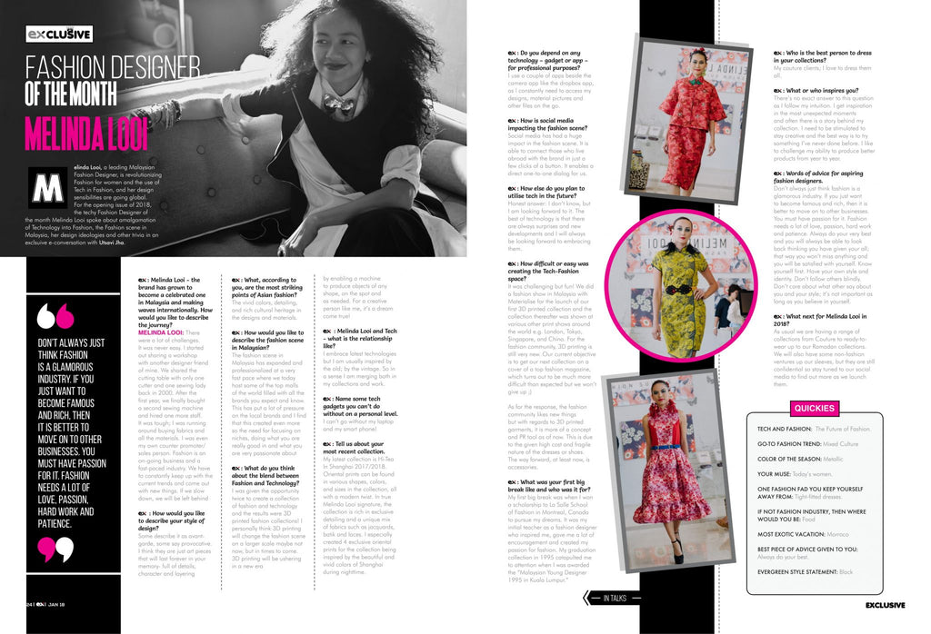 Melinda Looi Featured As Fashion Designer Of The Month In Exhibit Magazine!