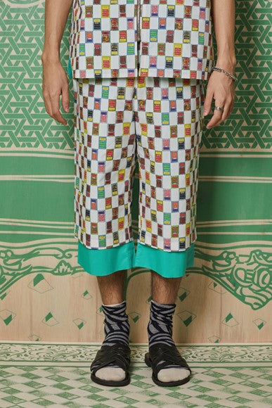 LAPAR' PRINTED MIXED POLYESTER - SHORTS - GREEN