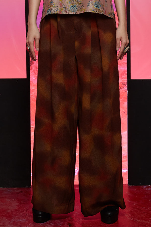 BROWN METALLIC ORGANZA - BOX PLEAT TROUSERS - BLACK