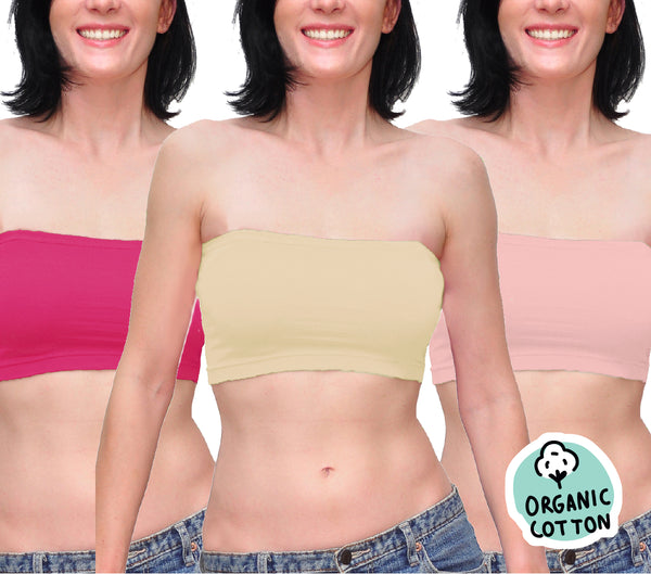 ORGANIC COTTON BASIC SHORT TUBE TOP PACK OF 3 (NUDE/PINK/RED)
