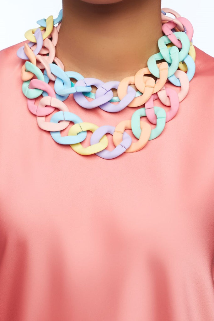 CHALKACANDY IV DOUBLE LAYERED CHUNKY ARCYLIC NECKLACE WITH BACK HOOK OPENING - MULTI