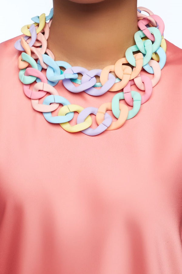 CHALKACANDY IV DOUBLE LAYERED CHUNKY ARCYLIC NECKLACE WITH BACK HOOK OPENING - MULTI