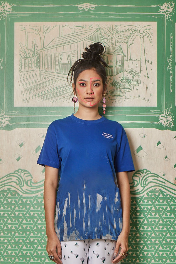 NASI LEMAK BUNGkUS TIE DYE BLUE COTTON JERSEY  T SHIRT - BLUE